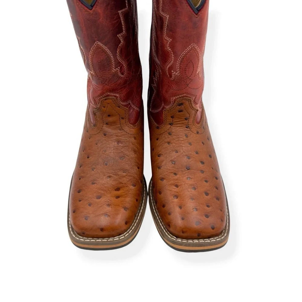 Smoky Mountain Youth Boy's Cheyenne Red Square Toe Boots Ostrich Print Size 4‎ R